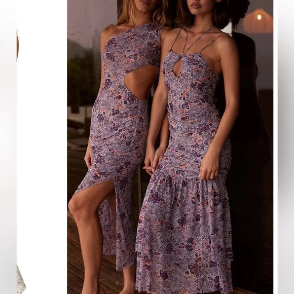 MISA Los Angeles Nicola Floral Mesh Halter Midi Dress Blue Size XS NWT - Picture 15 of 15